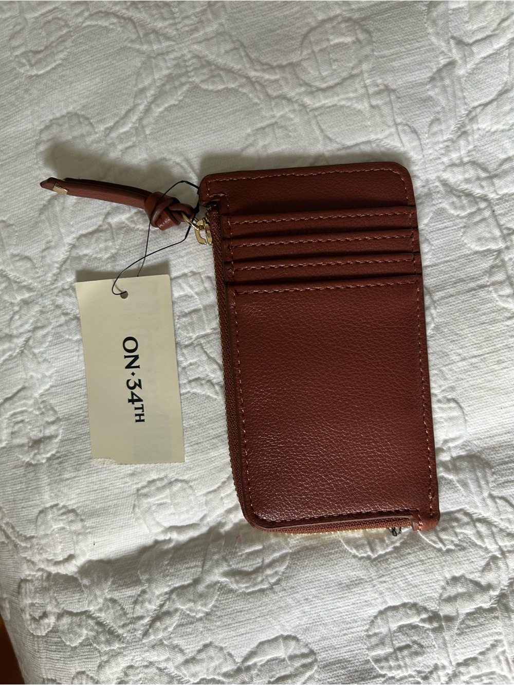 ON·34TH Brown Leather Zip Card Wallet